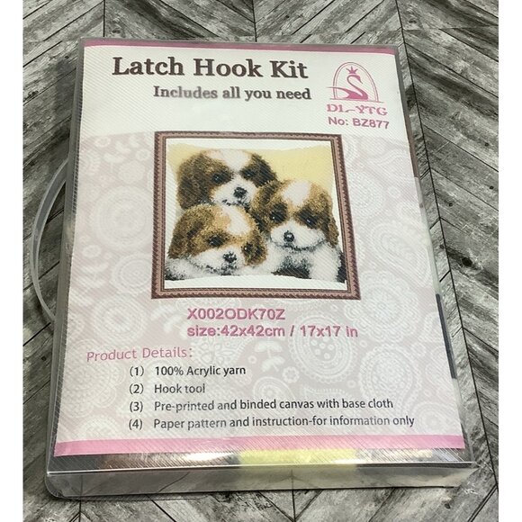 Latch Hook Kit DIY 3 Puppy Pattern Arts And Crafts Needlework 17" x 17" Dogs - Picture 7 of 10
